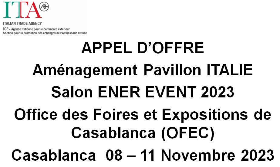 Appel d'offre Aménagement Pavillon Italie Ener Event 2023