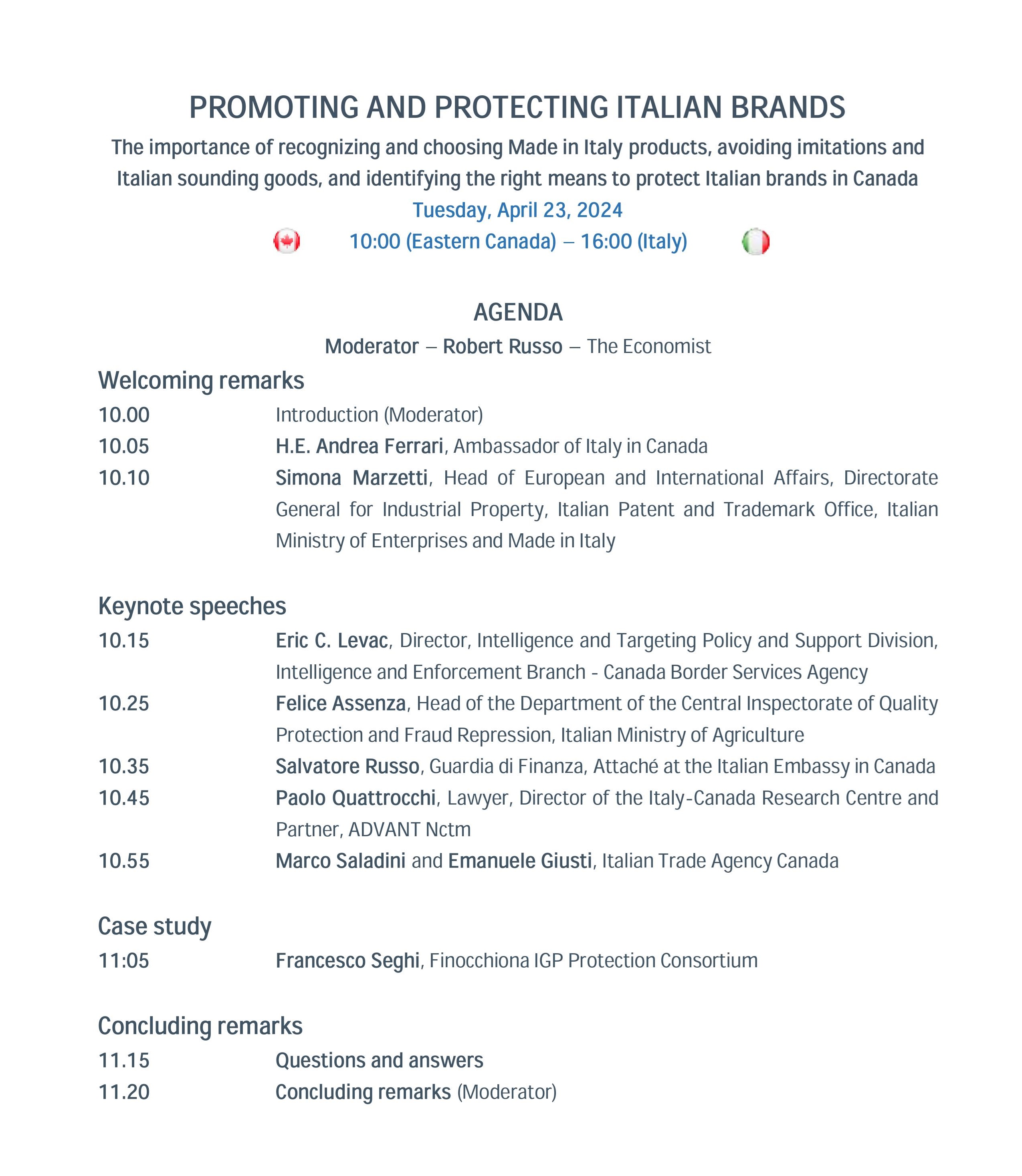 AGENDA Agenda webinar tutela made in Italy