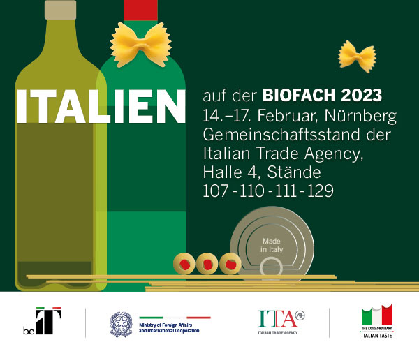 Bio Lebensmittel und Getränke aus Italien auf der Biofach 2023