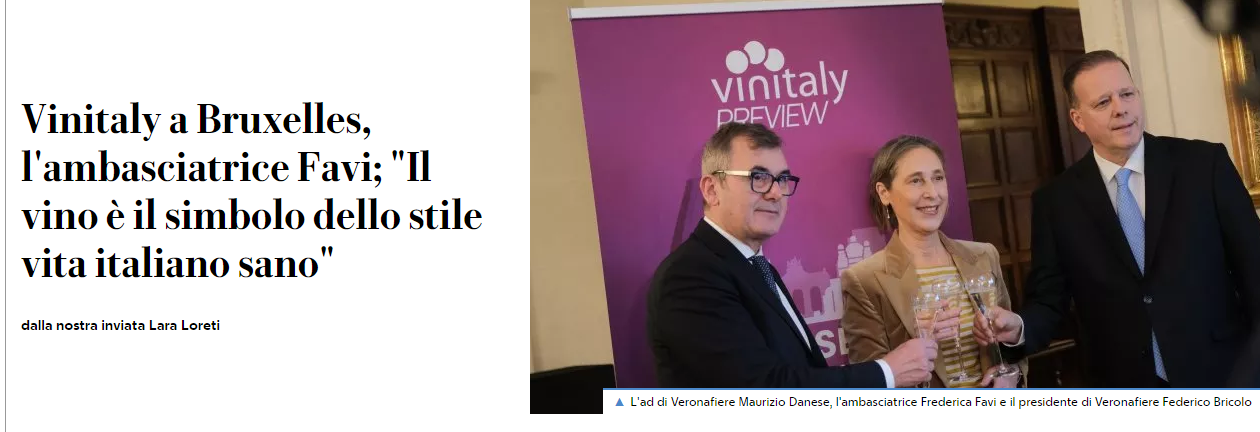 La Repubblica: Vinitaly a Bruxelles, l'ambasciatrice Favi; "Il vino è il simbolo dello stile vita italiano sano", Italian Trade Agency, ICE Bruxelles, Tindaro Paganini