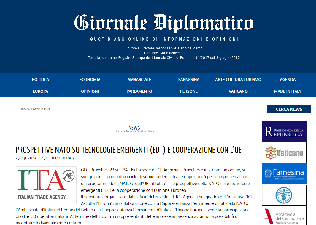GIORNALE DIPLOMATICO EDTS ICE BRUXELLES NATO
