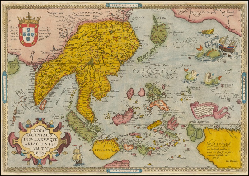 1574 Abraham Ortelius, Carta delle Indie Orientali e delle Isole Adiacenti